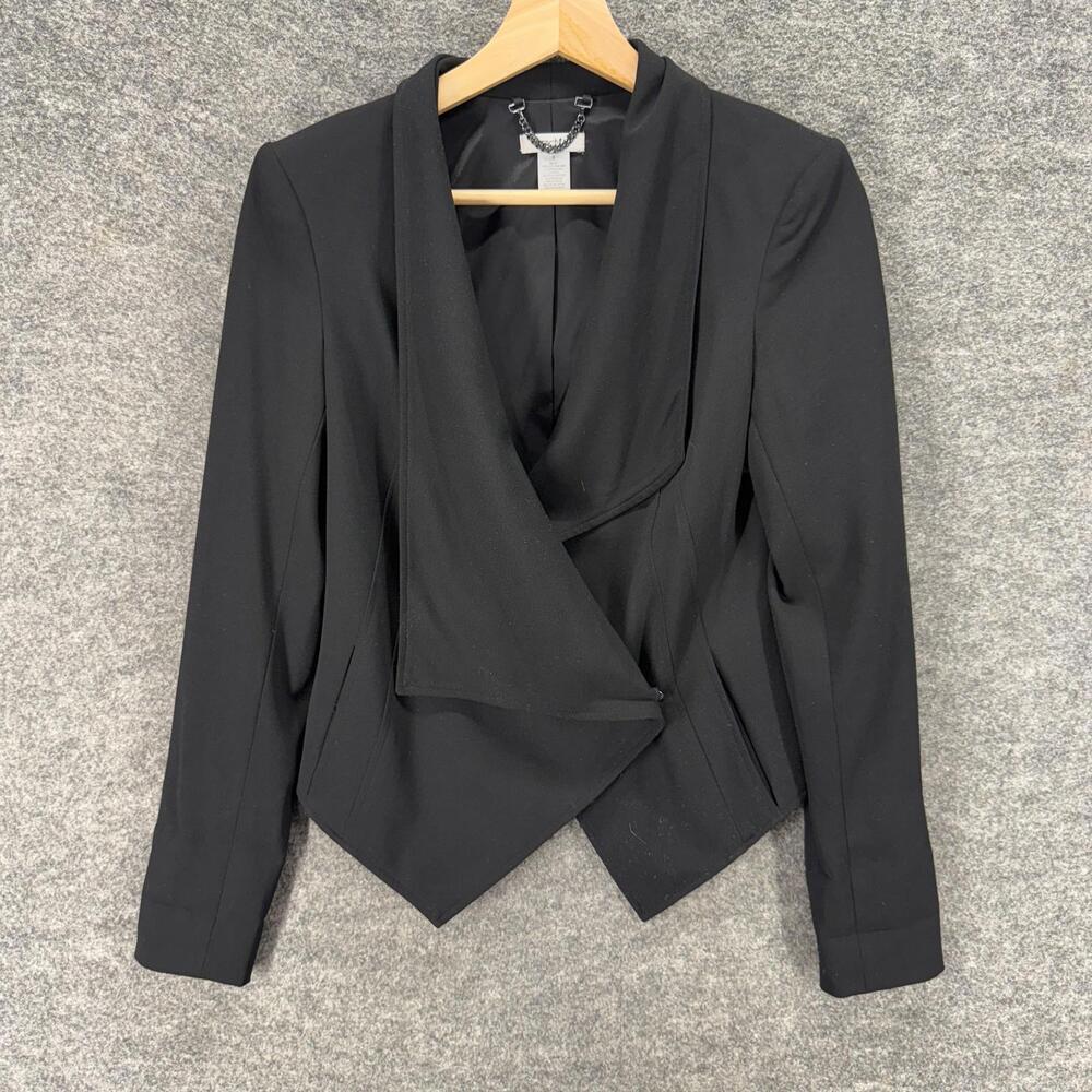 Cache Blazer Women 0 Black One Button Collared Long Sleeve Lined Classic Pockets